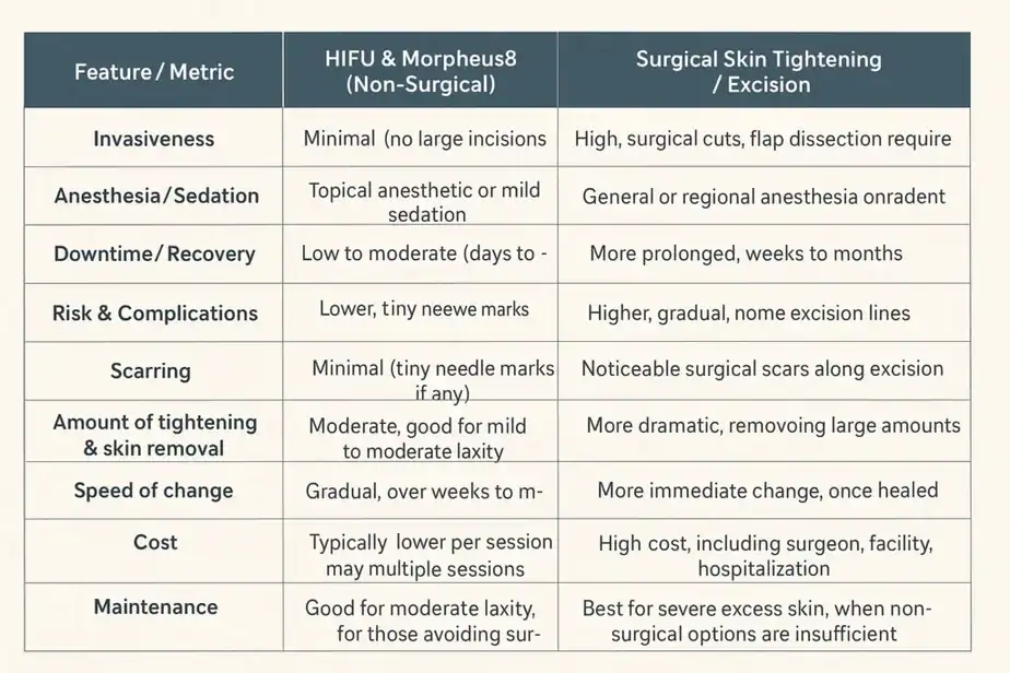 Table showing benefits of Lipo Freeze 2 U Woolwich treatments for skin tightening following weight loss injections.